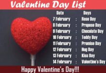 Valentine Week Days List